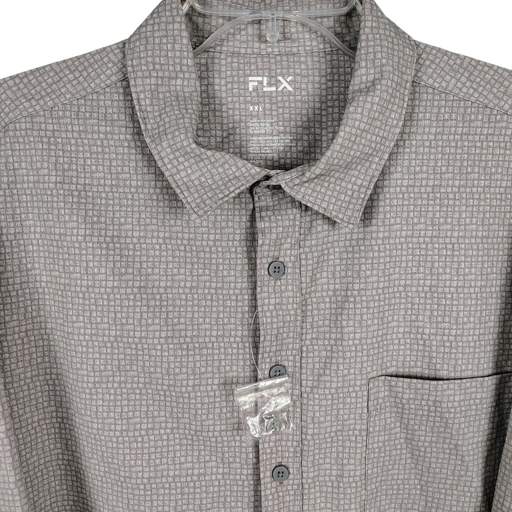 NWT FLX Mens XXL Button Down Shirt Grey Grid Textured Performance Gorpcore